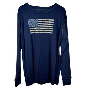 Realtree Mens Navy Blue Thermal Waffle Knit‎ American Flag Graphic Shirt Size M